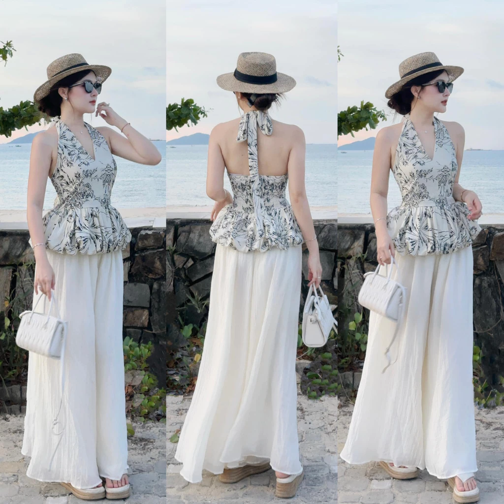 Set áo yếm hở lưng phối quần suông 2 lớp – outfit đi biển siêu xinh - Ảnh 2