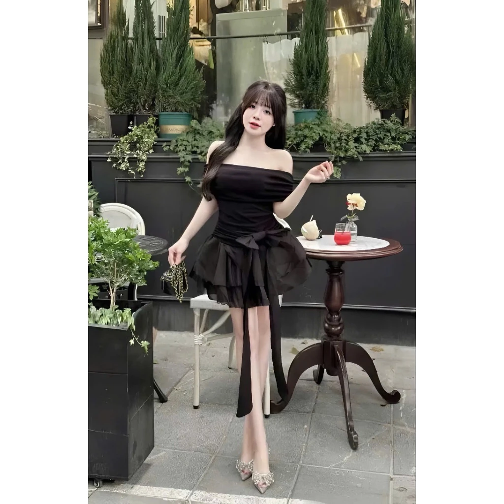 Váy trễ vai phối nơ tôn dáng – đầm nữ sang chảnh kèm quần bảo hộ - Ảnh 7