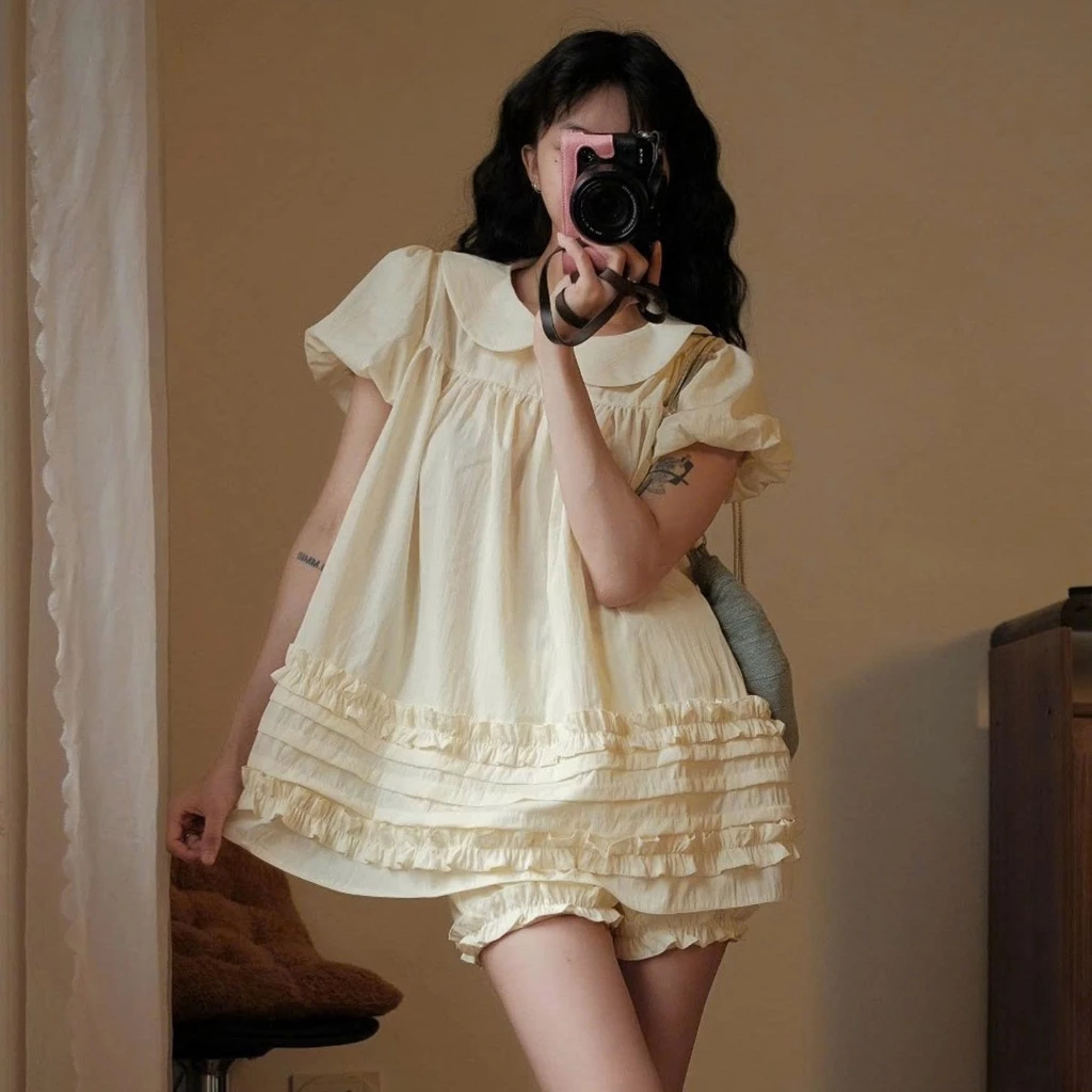 Áo váy babydoll cổ sen 2 lớp form rộng – tặng quần bí bo chun siêu xinh - Ảnh 2