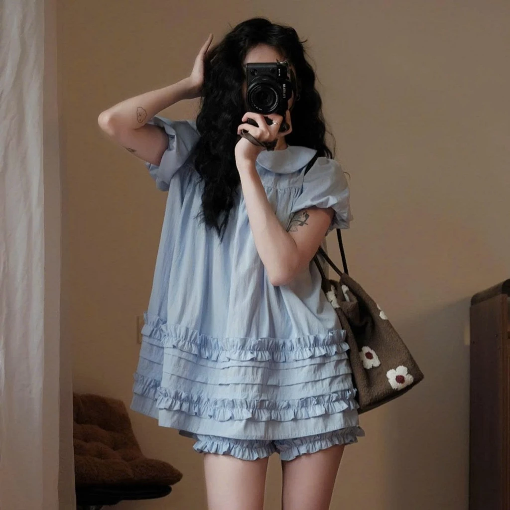 Áo váy babydoll cổ sen 2 lớp form rộng – tặng quần bí bo chun siêu xinh - Ảnh 5