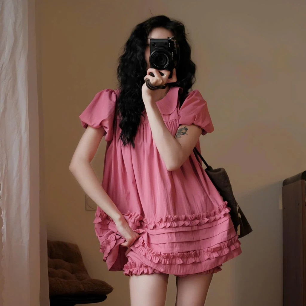 Áo váy babydoll cổ sen 2 lớp form rộng – tặng quần bí bo chun siêu xinh - Ảnh 6