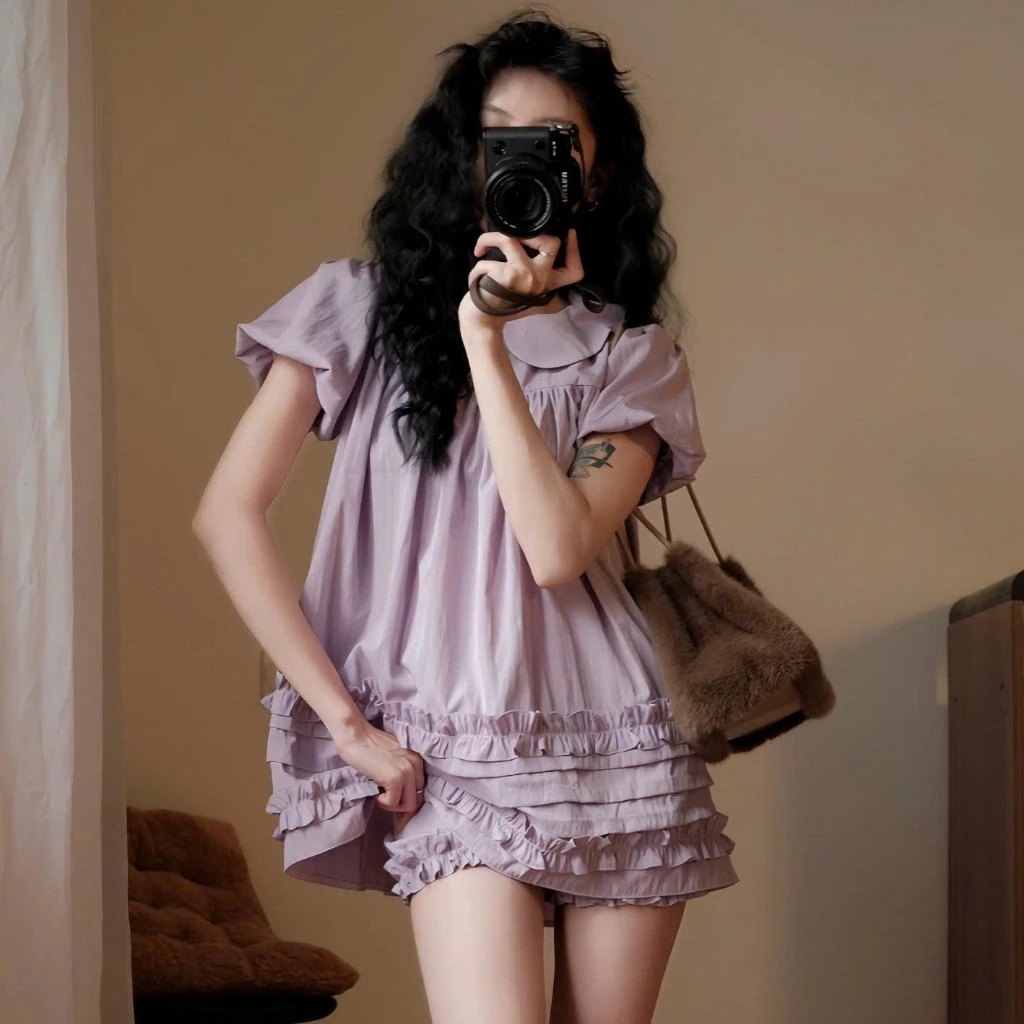 Áo váy babydoll cổ sen 2 lớp form rộng – tặng quần bí bo chun siêu xinh - Ảnh 4