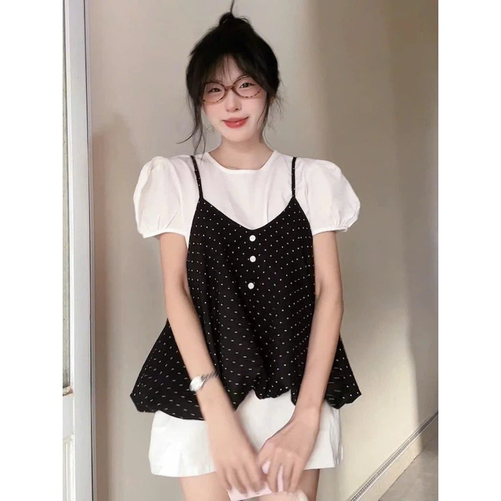 Set áo 2 dây chấm bi dáng bí phồng – outfit mùa hè nữ tính siêu xinh - Ảnh 2