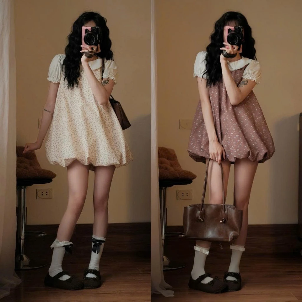 Váy bí hoa nhí dáng phồng vintage – đầm bubble dress nữ tính siêu xinh - Ảnh 2