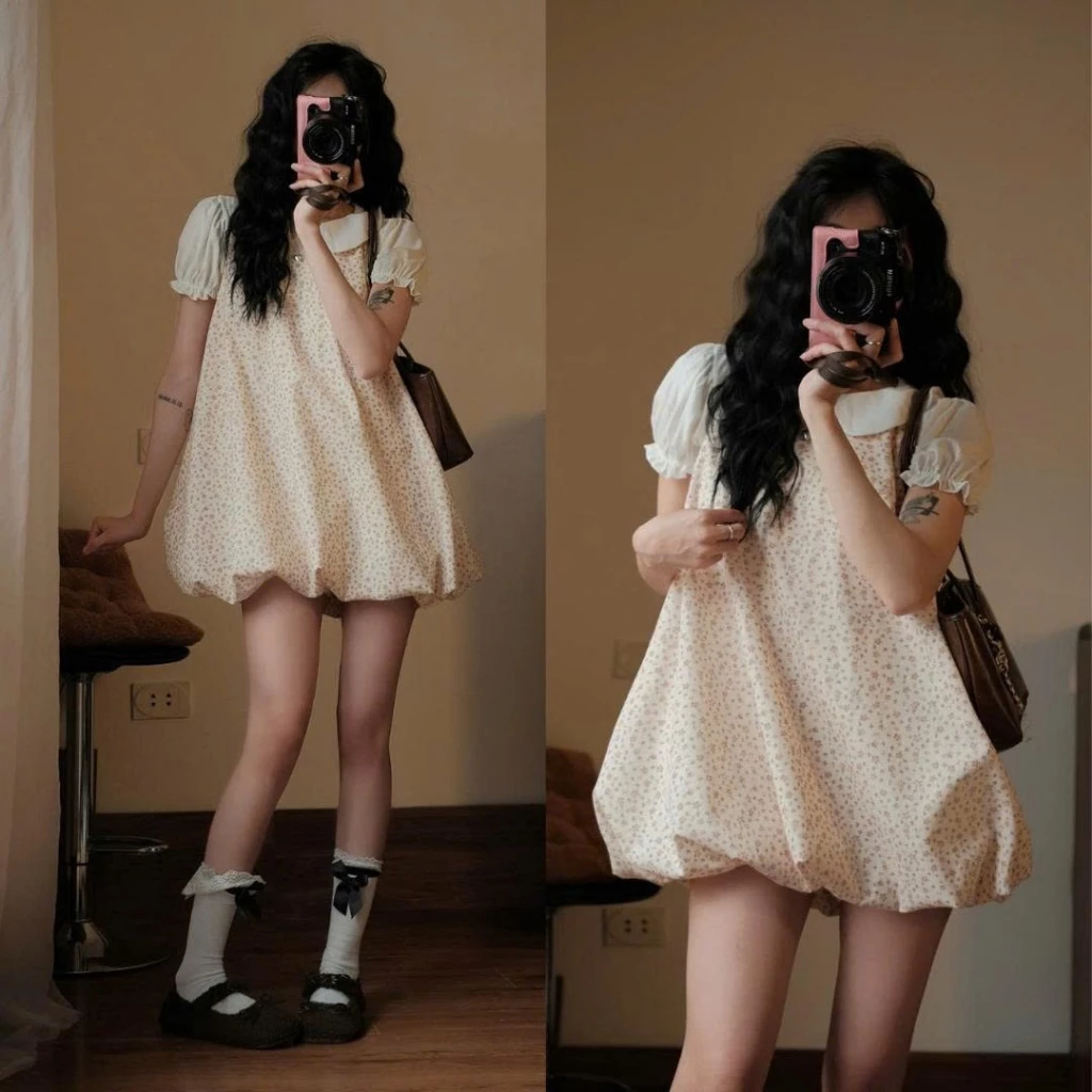 Váy bí hoa nhí dáng phồng vintage – đầm bubble dress nữ tính siêu xinh - Ảnh 3