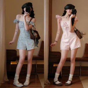 Set jumpsuit 2 dây caro dáng ngắn – ôm eo tôn dáng, đi chơi siêu xinh
