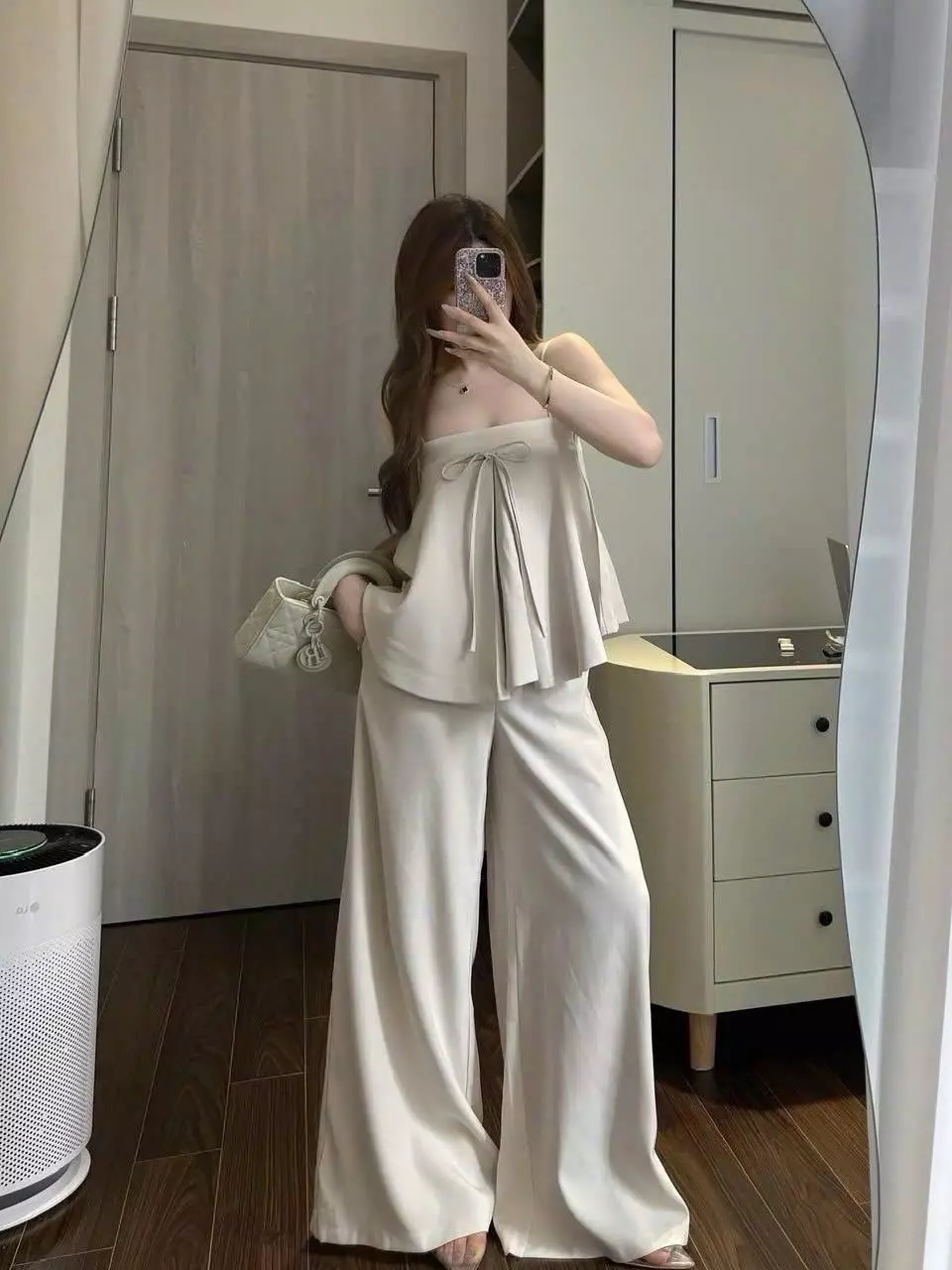 Set áo dây babydoll phối quần ống rộng – trẻ trung, hack dáng cực xinh - Ảnh 2