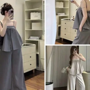 Set áo dây babydoll phối quần ống rộng – trẻ trung, hack dáng cực xinh