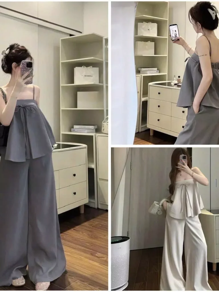 Set áo dây babydoll phối quần ống rộng – trẻ trung, hack dáng cực xinh