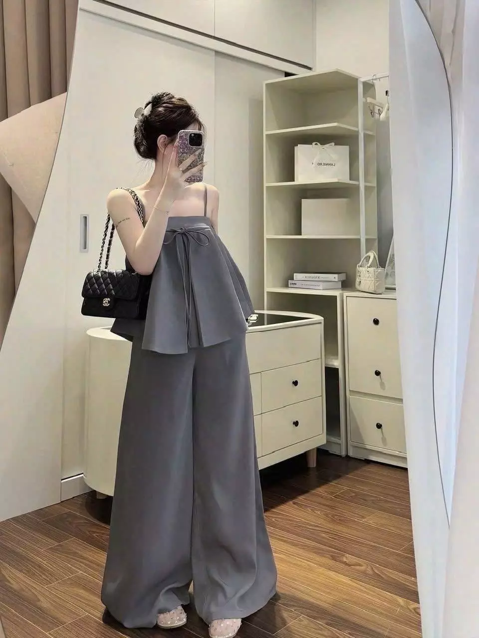 Set áo dây babydoll phối quần ống rộng – trẻ trung, hack dáng cực xinh - Ảnh 3