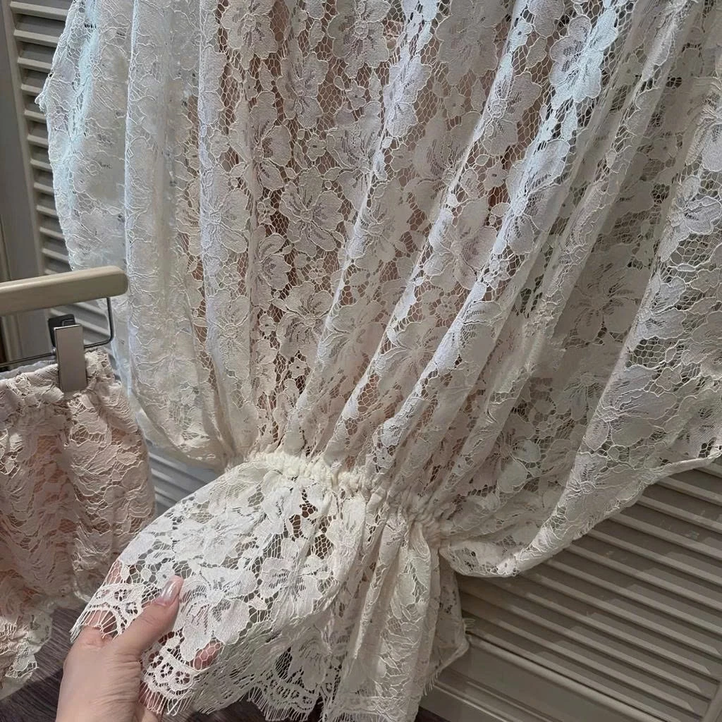 Set áo ren tay dơi phối quần đùi – dáng xòe sang chảnh tặng áo dây - Ảnh 3