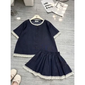 Set váy nữ áo denim viền ren – phối chân váy xòe tiểu thư siêu xinh - Hình ảnh 8
