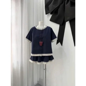 Set váy nữ áo denim viền ren – phối chân váy xòe tiểu thư siêu xinh - Hình ảnh 9