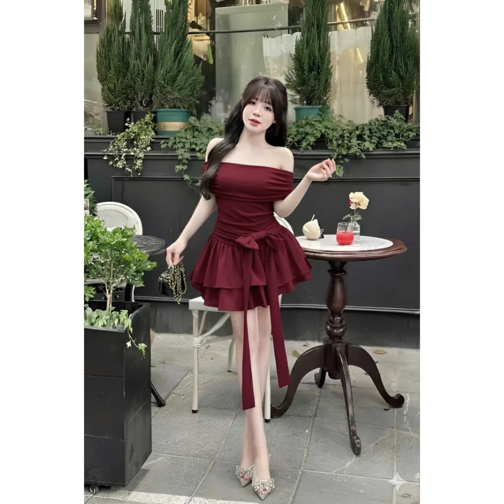 Váy trễ vai phối nơ tôn dáng – đầm nữ sang chảnh kèm quần bảo hộ - Ảnh 5