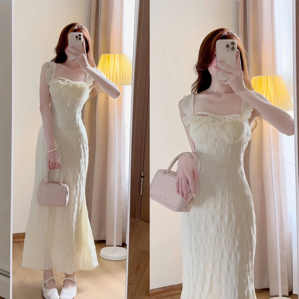 Váy maxi ôm body dáng dài cánh tiên – phong cách Hàn Quốc thanh lịch