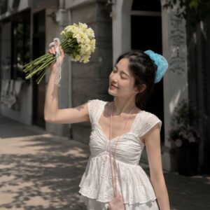Áo babydoll bèo phối nơ bồng xòe nữ tính siêu xinh phong cách tiểu thư - Hình ảnh 2