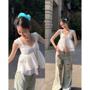 Áo babydoll bèo phối nơ bồng xòe nữ tính siêu xinh phong cách tiểu thư