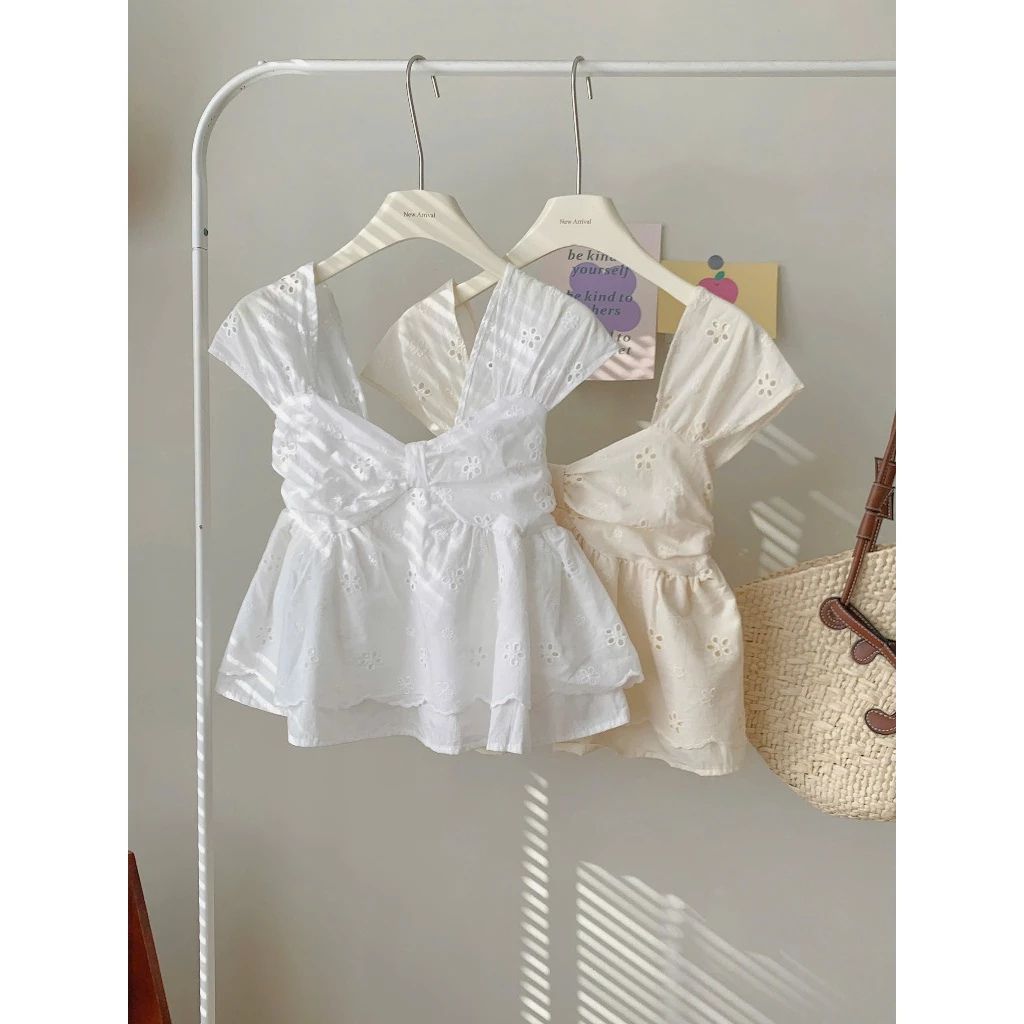 Áo babydoll bèo phối nơ bồng xòe nữ tính siêu xinh phong cách tiểu thư - Ảnh 5