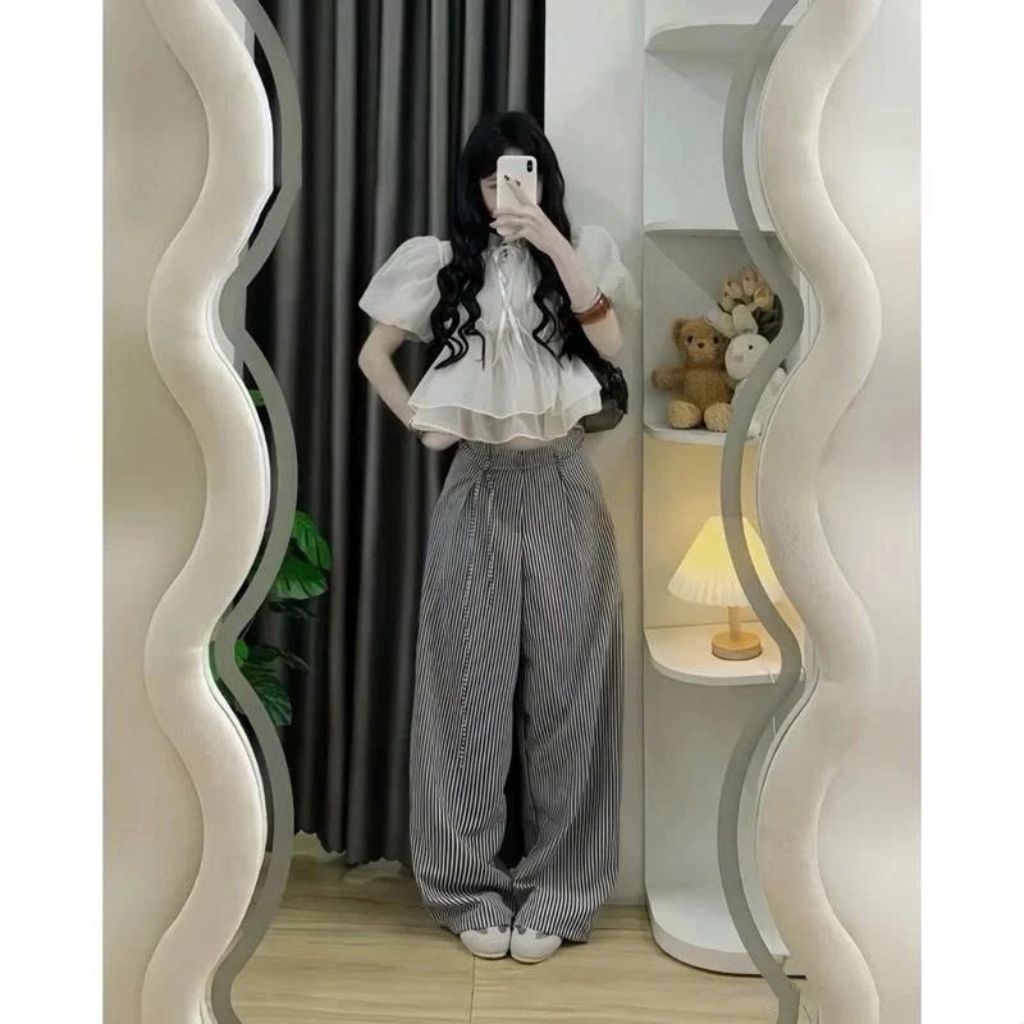 Áo babydoll croptop tay bồng cúc ngọc đính nơ – áo nữ tiểu thư siêu xinh - Ảnh 5