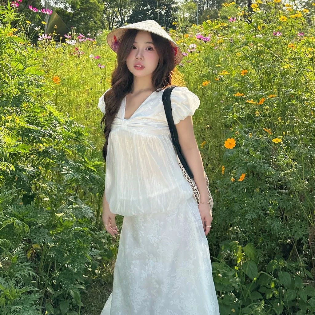 Áo babydoll tay bồng cổ tim dáng bí ngô nữ tính siêu xinh - Ảnh 3