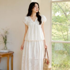 Áo babydoll tay bồng cổ tim dáng bí ngô nữ tính siêu xinh - Hình ảnh 4