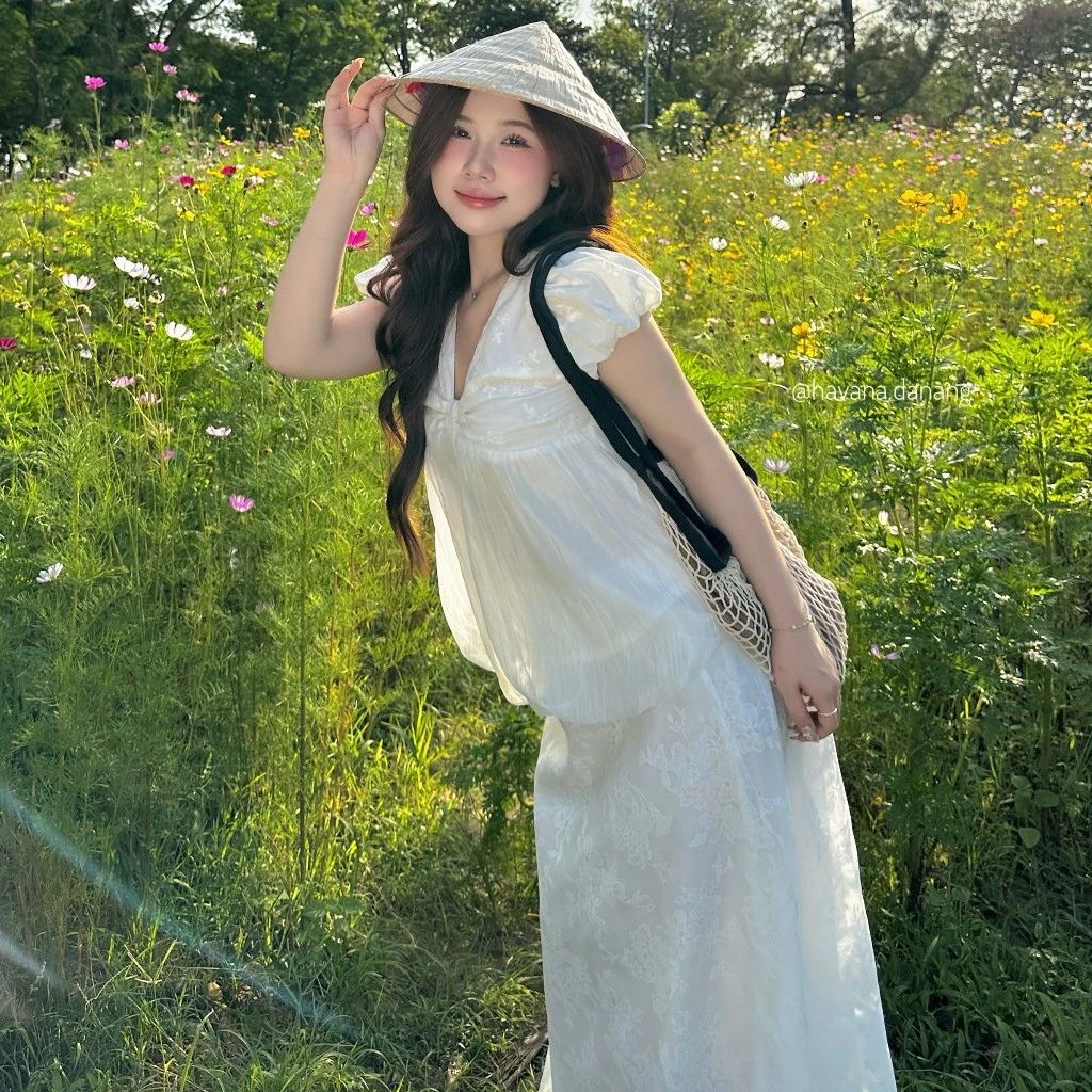 Áo babydoll tay bồng cổ tim dáng bí ngô nữ tính siêu xinh - Ảnh 5