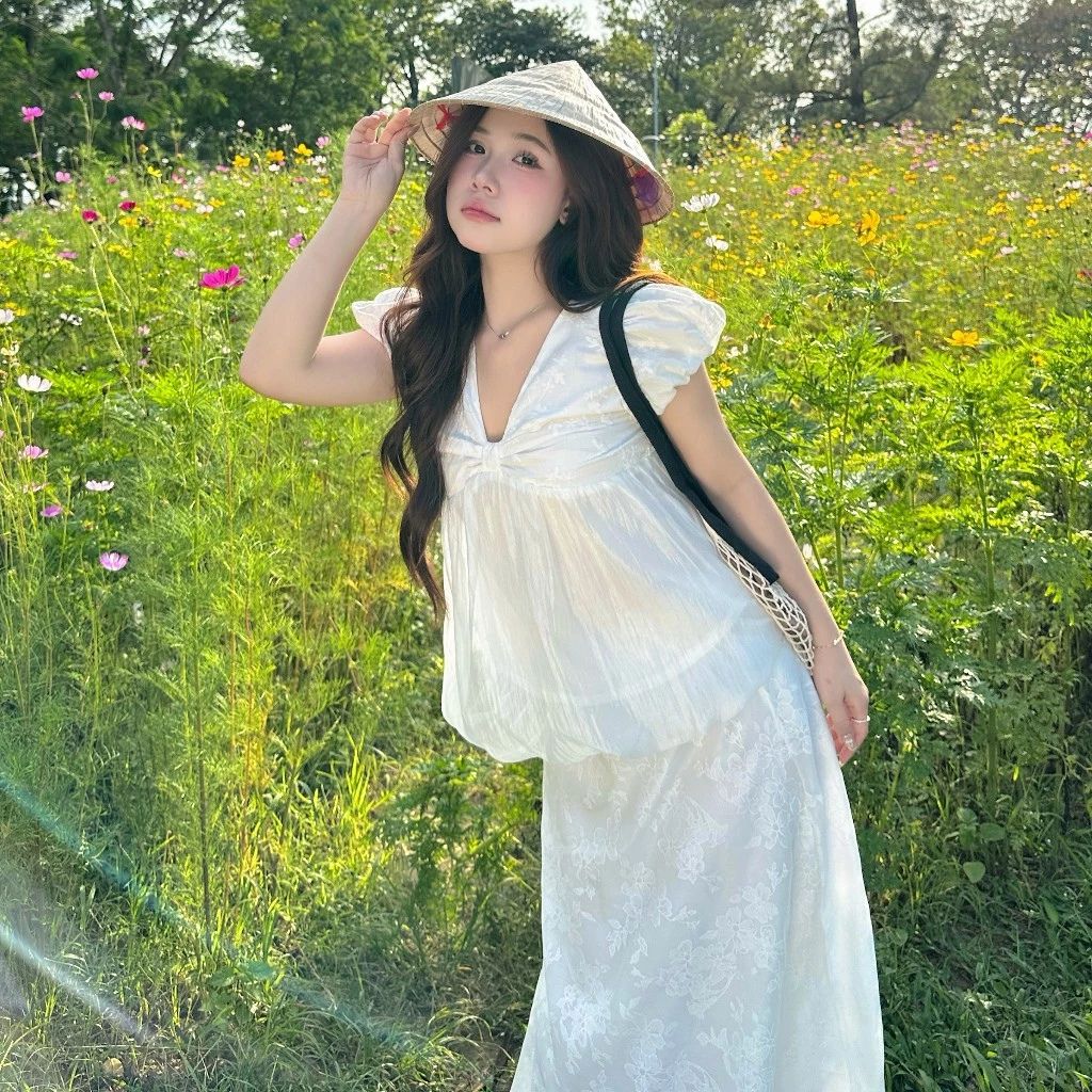 Áo babydoll tay bồng cổ tim dáng bí ngô nữ tính siêu xinh - Ảnh 6