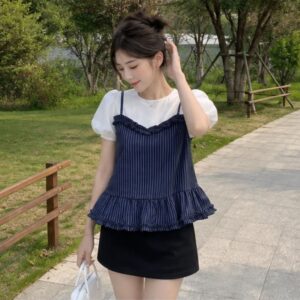 Áo kiểu tay bồng phối áo 2 dây bèo nhún – phong cách tiểu thư nữ tính - Hình ảnh 2