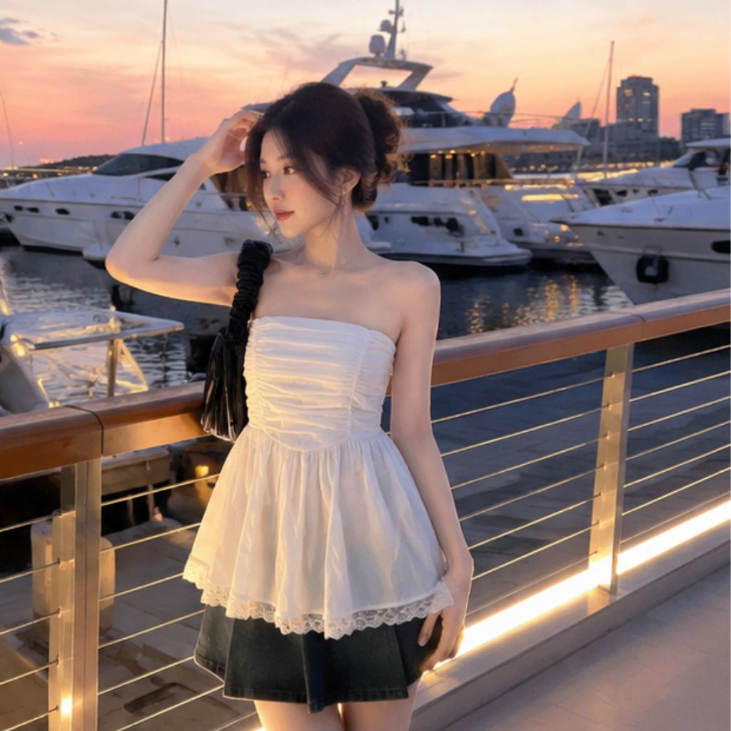 Áo ống quây nữ viền ren chun lưng gợi cảm cá tính