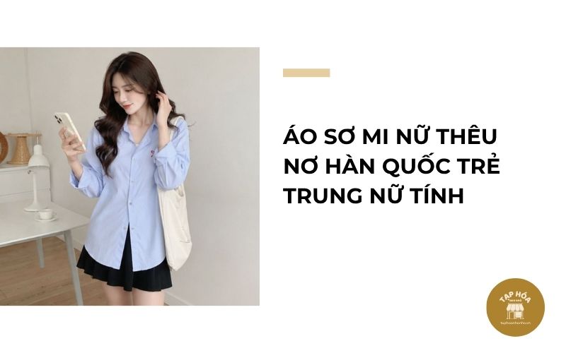 Áo sơ mi nữ thêu nơ Hàn Quốc trẻ trung nữ tính