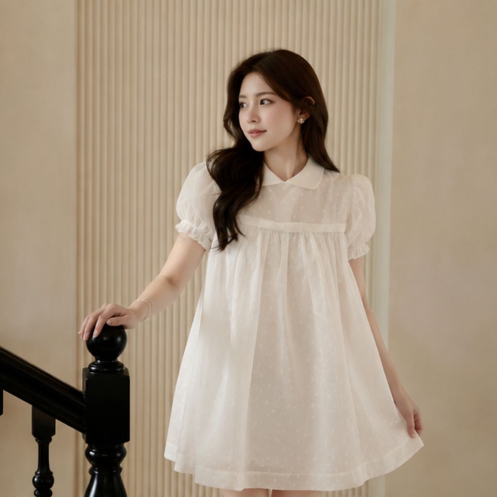 Áo váy tiểu thư dáng babydoll ren hoa thêu nổi siêu xinh nữ tính