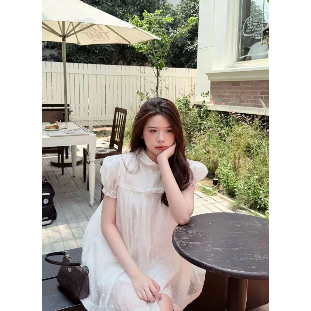 Áo váy tiểu thư dáng babydoll ren hoa thêu nổi siêu xinh nữ tính - Ảnh 2