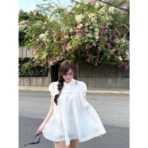 Áo váy tiểu thư dáng babydoll ren hoa thêu nổi siêu xinh nữ tính