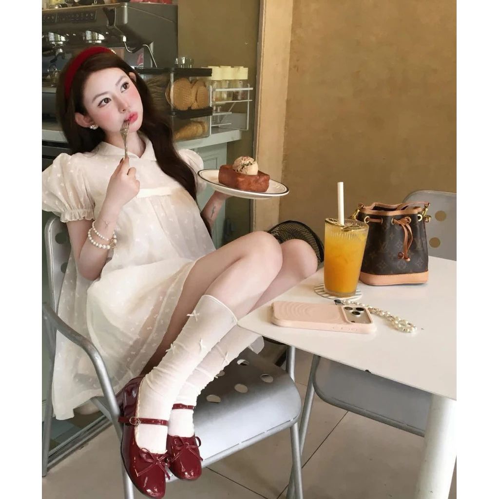 Áo váy tiểu thư dáng babydoll ren hoa thêu nổi siêu xinh nữ tính - Ảnh 6
