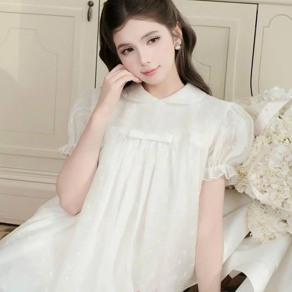 Áo váy tiểu thư dáng babydoll ren hoa thêu nổi siêu xinh nữ tính - Ảnh 7