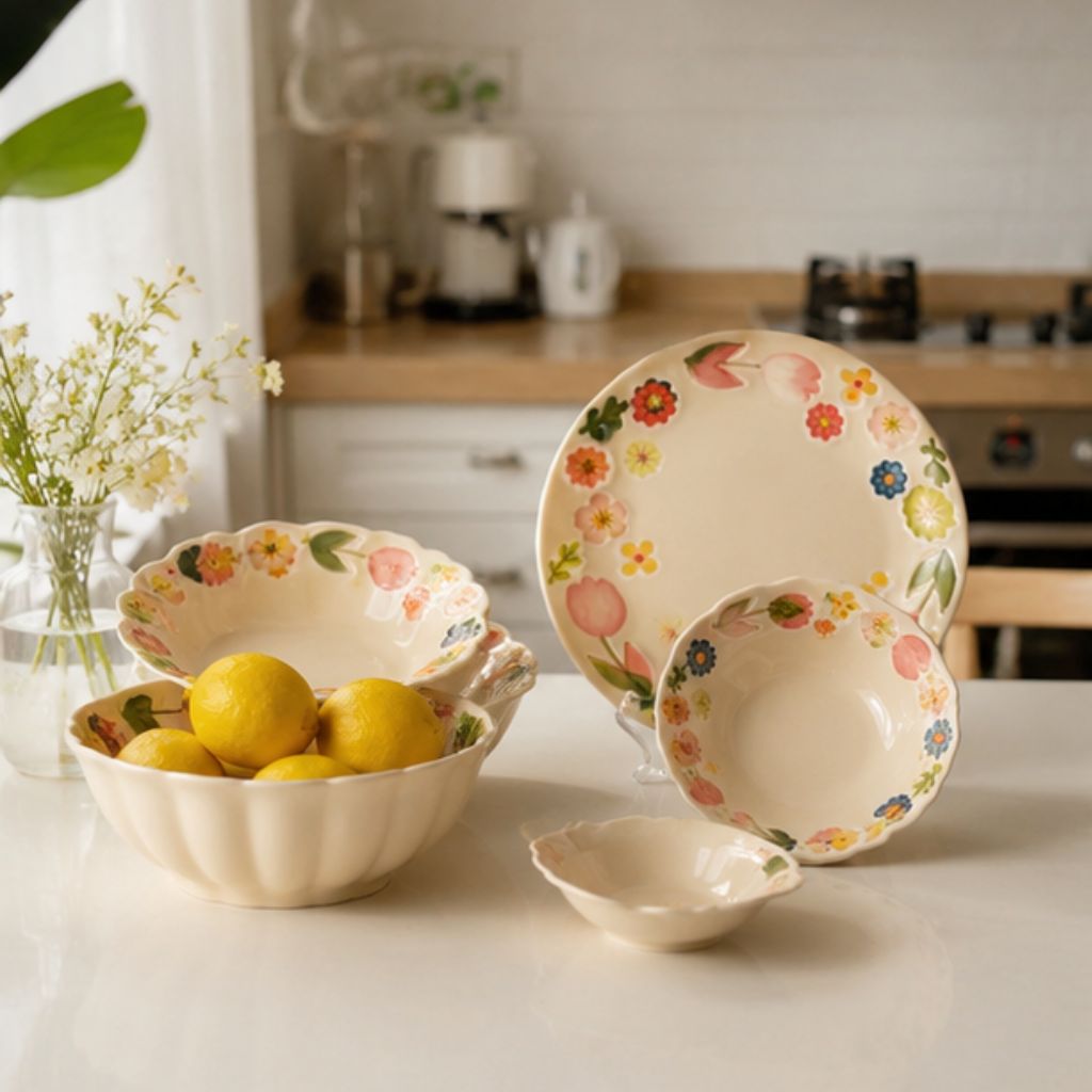 Bộ bát đĩa sứ Hoa Xuân cao cấp họa tiết hoa lá sang trọng - Ảnh 3