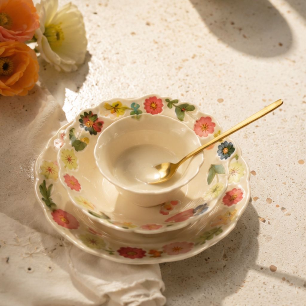Bộ bát đĩa sứ Hoa Xuân cao cấp họa tiết hoa lá sang trọng - Ảnh 4
