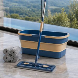 Cây lau nhà tự vắt kèm xô 4 bông bản lau 45cm tiện lợi - Hình ảnh 3