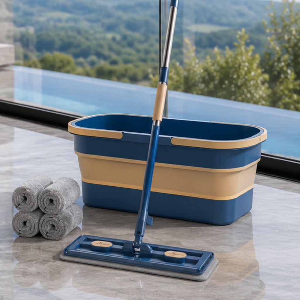 Cây lau nhà tự vắt kèm xô 4 bông bản lau 45cm tiện lợi - Ảnh 3