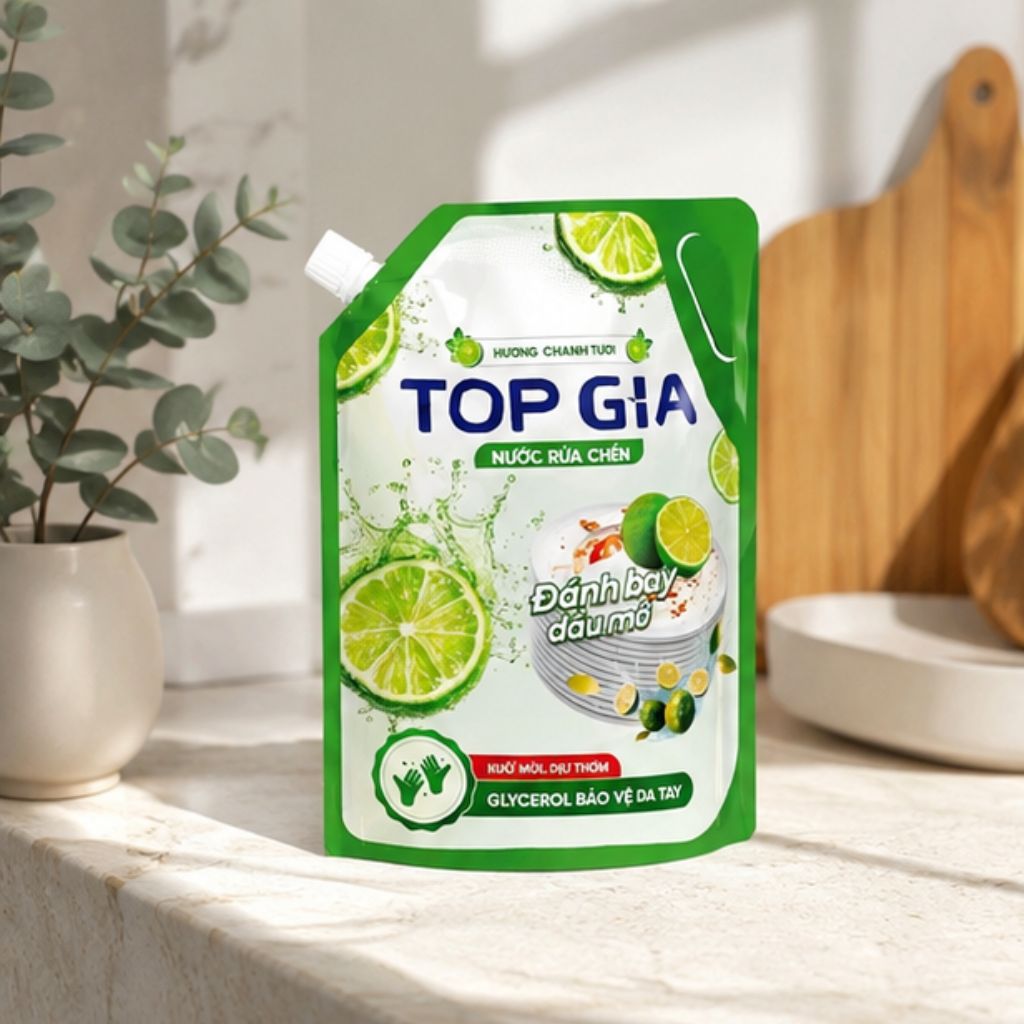 Combo 4L nước rửa chén bát TOPGIA hương chanh gừng bưởi sạch dầu mỡ - Ảnh 4