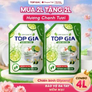 Combo 4L nước rửa chén bát TOPGIA hương chanh gừng bưởi sạch dầu mỡ
