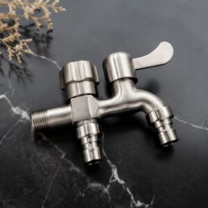 Đầu vòi nước inox 304 hai đầu ra độc lập dùng cho máy giặt và nhà tắm