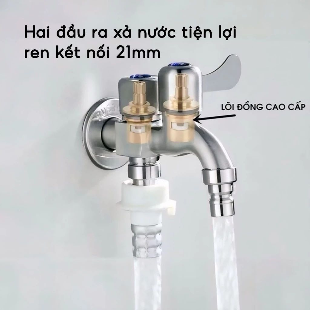 Đầu vòi nước inox 304 hai đầu ra độc lập dùng cho máy giặt và nhà tắm - Ảnh 2
