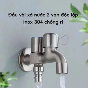Đầu vòi nước inox 304 hai đầu ra độc lập dùng cho máy giặt và nhà tắm
