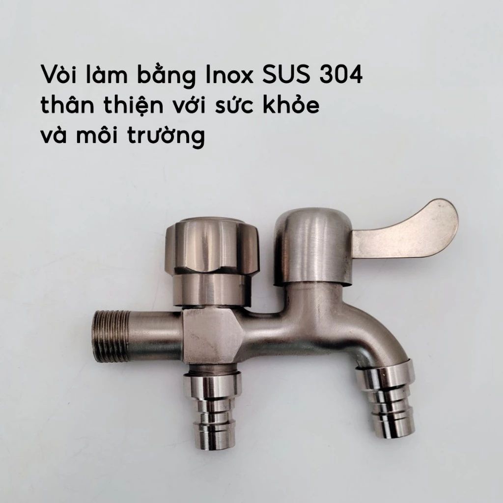 Đầu vòi nước inox 304 hai đầu ra độc lập dùng cho máy giặt và nhà tắm - Ảnh 4
