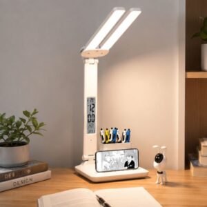 Đèn LED để bàn chống cận 3 chế độ sáng kèm đồng hồ LCD