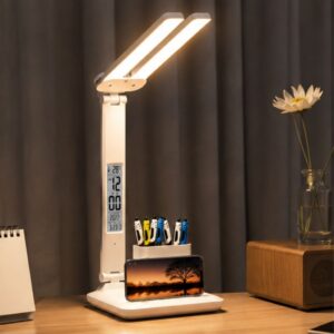 Đèn LED để bàn chống cận 3 chế độ sáng kèm đồng hồ LCD - Hình ảnh 2