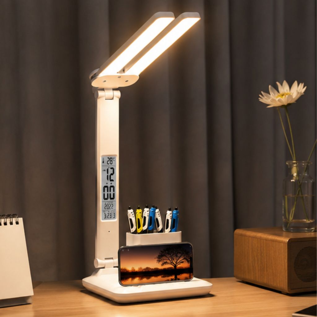 Đèn LED để bàn chống cận 3 chế độ sáng kèm đồng hồ LCD - Ảnh 2