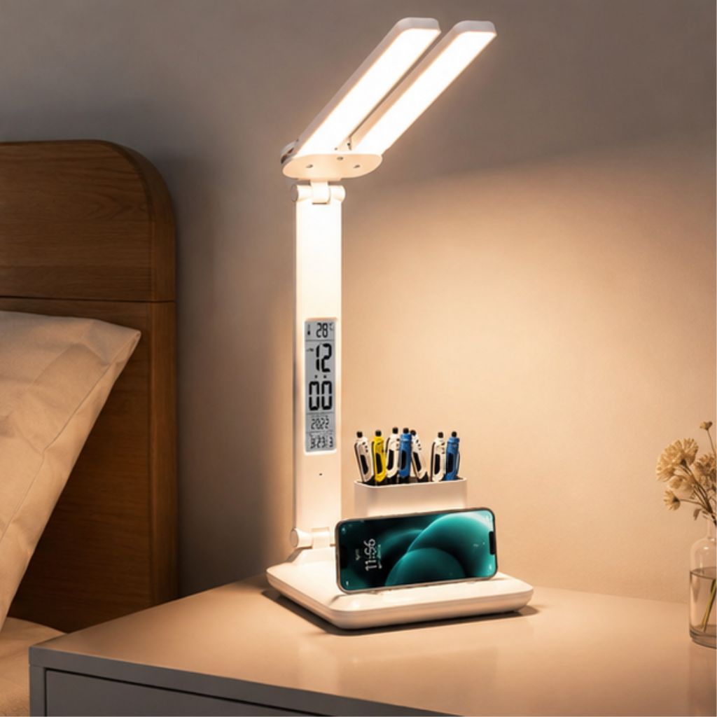 Đèn LED để bàn chống cận 3 chế độ sáng kèm đồng hồ LCD - Ảnh 4