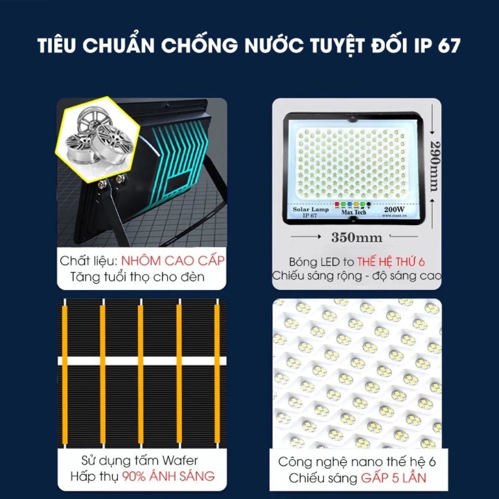 Đèn năng lượng mặt trời MAX TECH 80W 180W 200W 300W 400W chống nước IP67 - Ảnh 2